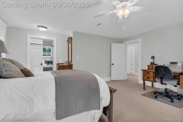 27160 Scenic, Franklin, MI 48025 - bedroom with light colored carpet, an office area, ceiling fan, and baseboards