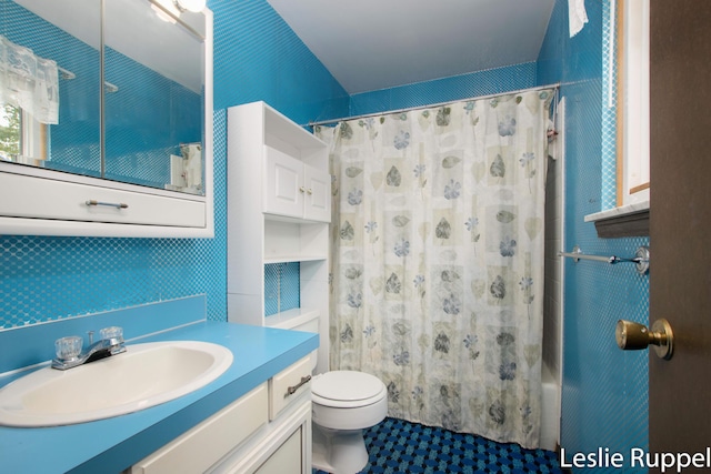 6221 Honeymoon Dr, Lakeview, MI 48850 - bathroom featuring toilet, vanity, shower / bath combo, and plenty of natural light