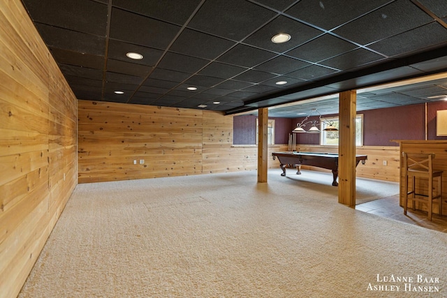 7300 Orchard View Dr NE, Rockford, MI 49341 - below grade area featuring wood walls, billiards table, and recessed lighting
