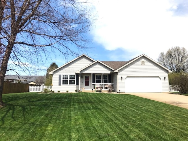 5883 Thistlewood Ave, Scotts, MI 49088 - ranch-style house featuring covered porch, a garage, and concrete driveway