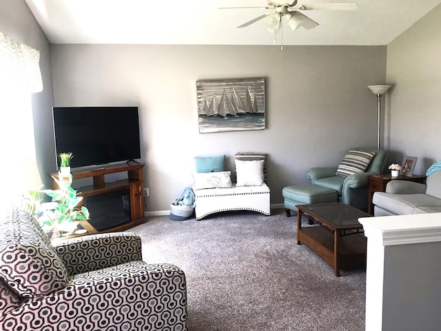 5883 Thistlewood Ave, Scotts, MI 49088 - living room with ceiling fan, carpet flooring, and baseboards