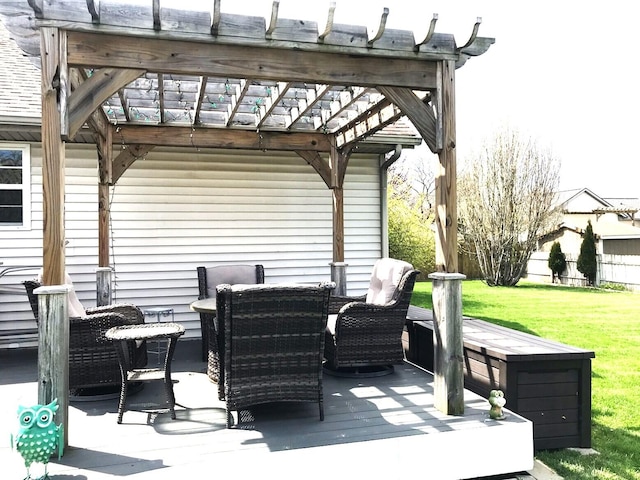 5883 Thistlewood Ave, Scotts, MI 49088 - wooden terrace with a pergola, a yard, and outdoor dining area