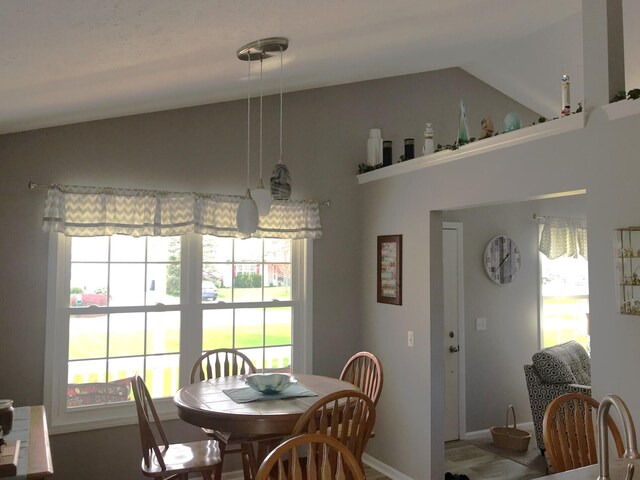 5883 Thistlewood Ave, Scotts, MI 49088 - dining room featuring lofted ceiling and baseboards