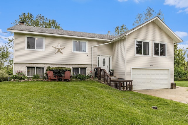 1977 Shipman Rd, Oxford, MI 48371 - view of front facade with a garage, driveway, a front yard, and a chimney