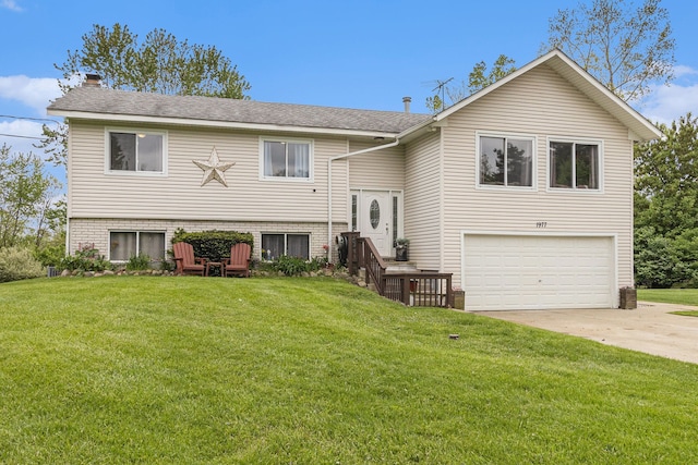 1977 Shipman Rd, Oxford, MI 48371 - view of front of house with a garage, a front lawn, a chimney, driveway, and brick siding