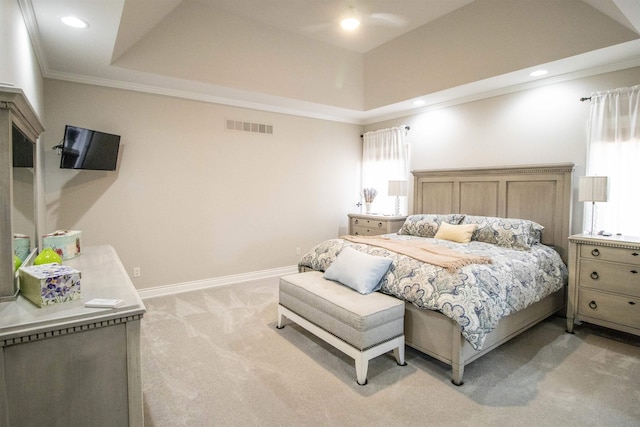 5015 Rockaway Ln, Clarkston, MI 48348 - bedroom with light colored carpet, recessed lighting, baseboards, and ornamental molding