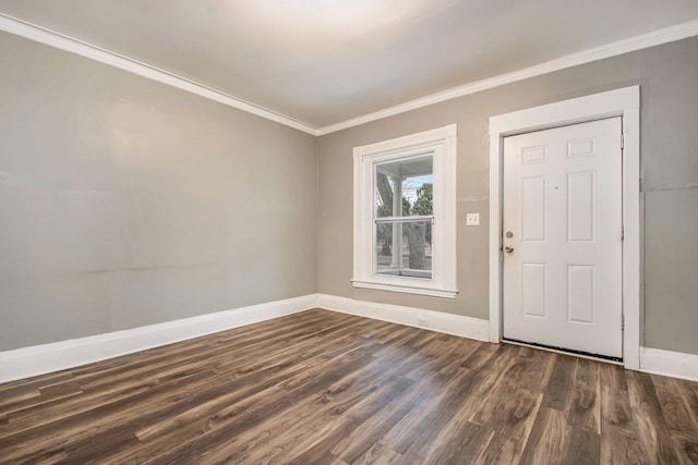 407 11th St NW Unit 409, Grand Rapids, MI 49504 - entryway with baseboards, dark wood-type flooring, and crown molding