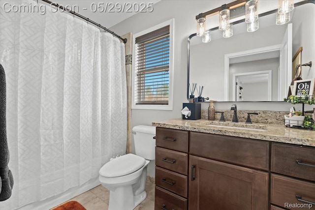 6035 Beard Rd, Byron, MI 48418 - bathroom featuring vanity, toilet, tile patterned flooring, and shower / tub combo