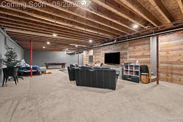 6035 Beard Rd, Byron, MI 48418 - carpeted living area with electric panel and billiards