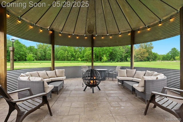 6035 Beard Rd, Byron, MI 48418 - view of patio / terrace featuring an outdoor living space with a fire pit and a gazebo