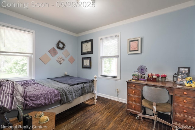 3027 Ferris Ave, Royal Oak, MI 48073 - bedroom with dark wood-type flooring, multiple windows, baseboards, and crown molding