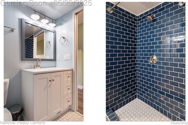 3027 Ferris Ave, Royal Oak, MI 48073 - bathroom featuring a tile shower, toilet, and vanity