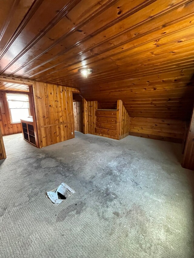 16500 Eastburn St, Detroit, MI 48205 - additional living space featuring carpet flooring, wood ceiling, and wooden walls