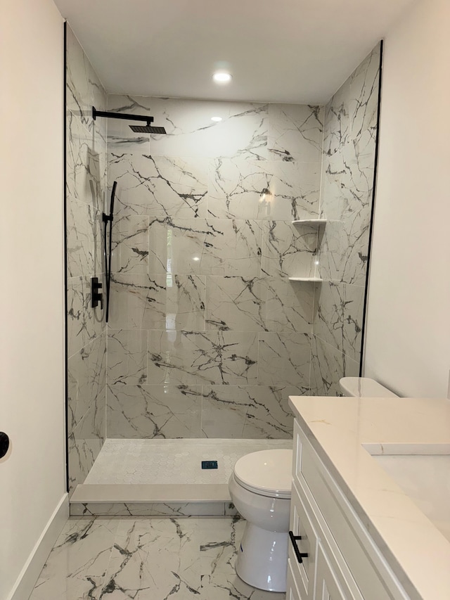 42811 Wilmington Dr, Sterling Heights, MI 48313 - bathroom with toilet, baseboards, a marble finish shower, marble finish floors, and vanity