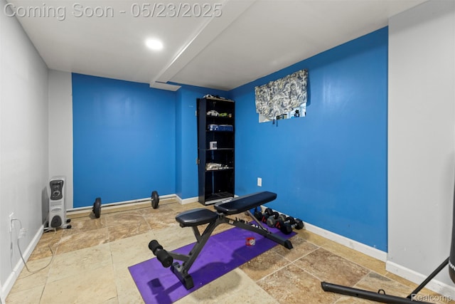 7295 Gartner St, Detroit, MI 48209 - exercise room featuring stone tile floors and baseboards