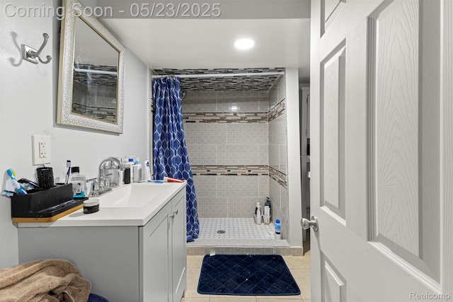 7295 Gartner St, Detroit, MI 48209 - full bathroom with a shower stall, vanity, tile patterned flooring, and recessed lighting