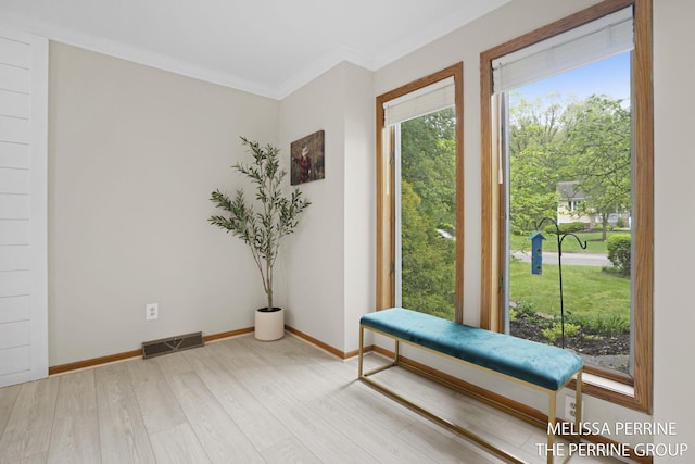 7359 Cascade Woods Dr SE, Grand Rapids, MI 49546 - sitting room with light wood finished floors, ornamental molding, and baseboards
