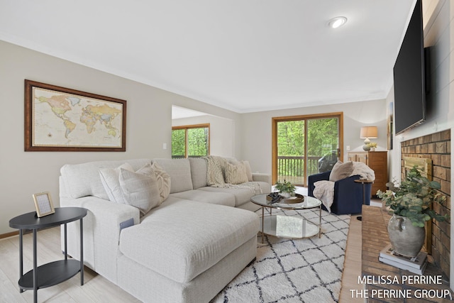 7359 Cascade Woods Dr SE, Grand Rapids, MI 49546 - living room featuring light wood-style flooring and crown molding