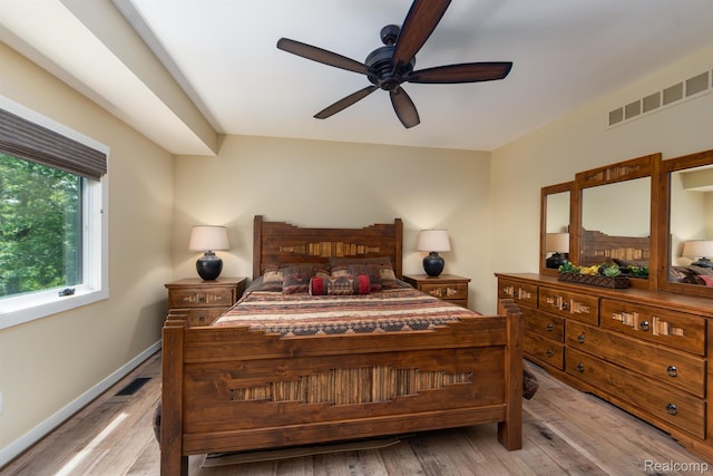 5502 E Alyssa Ct, White Lake, MI 48383 - bedroom with wood finished floors, ceiling fan, and baseboards