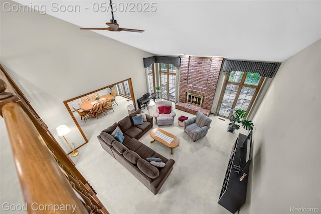 38836 Westchester Ln, Northville, MI 48167 - living area with ceiling fan, carpet floors, healthy amount of natural light, and vaulted ceiling
