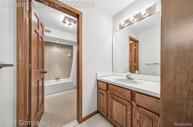 38836 Westchester Ln, Northville, MI 48167 - full bathroom featuring vanity and shower / bath combo with shower curtain