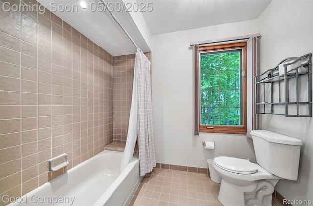 38836 Westchester Ln, Northville, MI 48167 - full bathroom with toilet, shower / bath combination with curtain, tile patterned floors, and baseboards