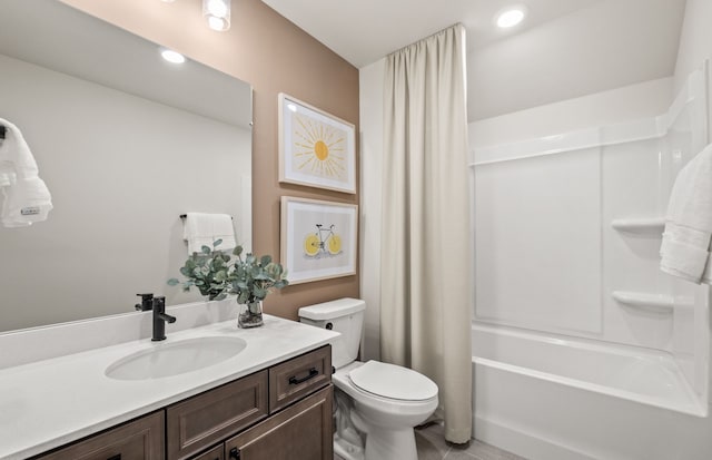 50248 Cromwell St, Canton, MI 48188 - full bath with toilet, vanity, shower / bathtub combination with curtain, and recessed lighting