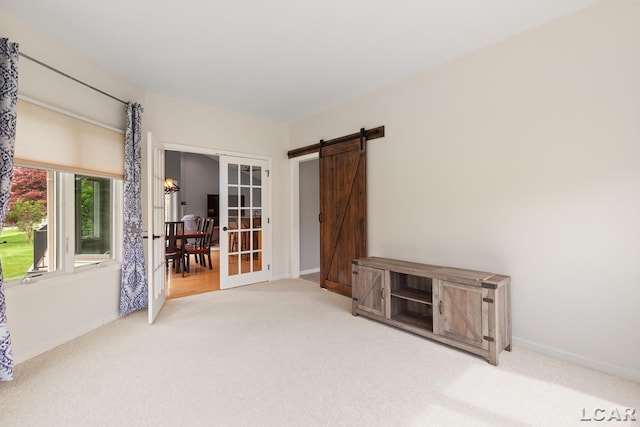 3079 Windmill Ct, Adrian, MI 49221 - carpeted spare room with baseboards, a barn door, and french doors