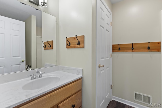 3079 Windmill Ct, Adrian, MI 49221 - bathroom with vanity, wood finished floors, and baseboards