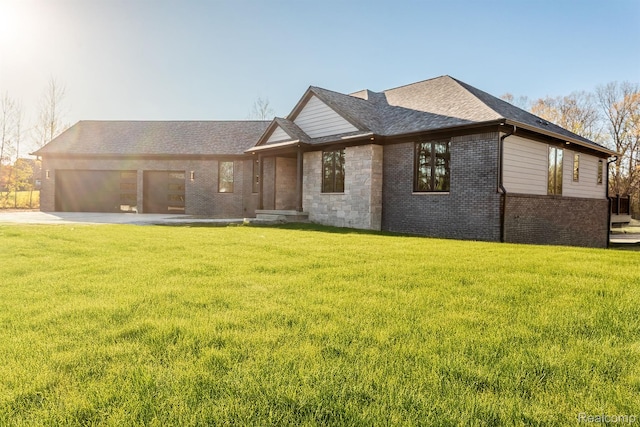 4075 Metamora Rdg, Metamora, MI 48455 - view of front of property featuring brick siding, a front lawn, a garage, and driveway