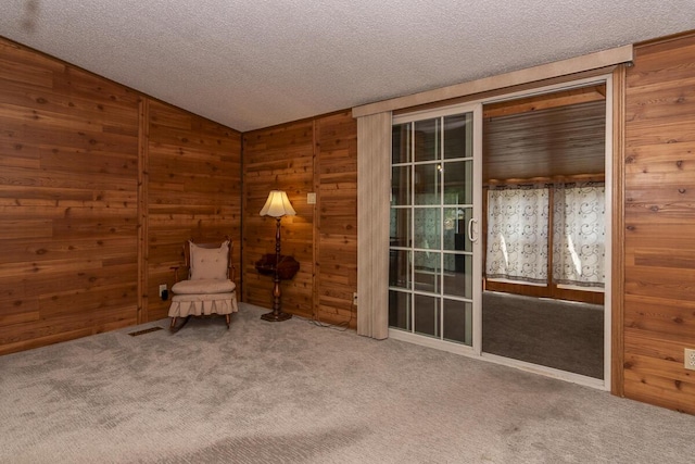 10303 Walnut Dr, Three Rivers, MI 49093 - unfurnished room with carpet, wood walls, and a textured ceiling