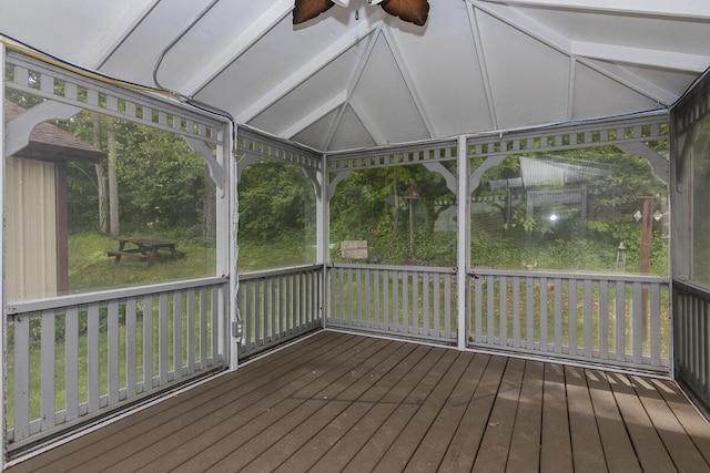 10303 Walnut Dr, Three Rivers, MI 49093 - unfurnished sunroom featuring ceiling fan and vaulted ceiling