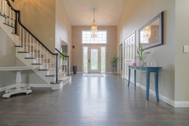 14607 Stratford, Shelby Twp, MI 48315 - foyer with wood finished floors, a high ceiling, baseboards, and stairs