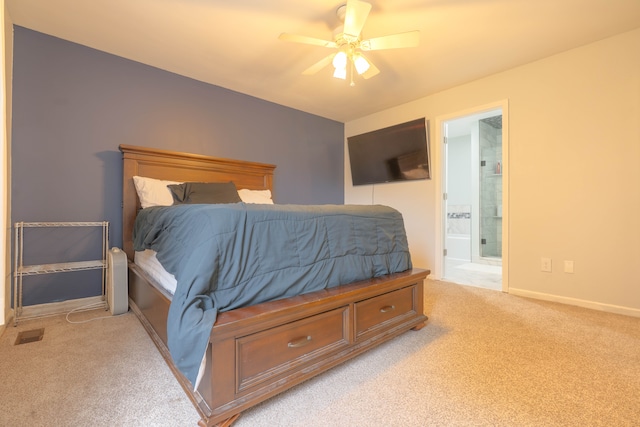 14607 Stratford, Shelby Twp, MI 48315 - bedroom with light carpet, ensuite bath, baseboards, and ceiling fan