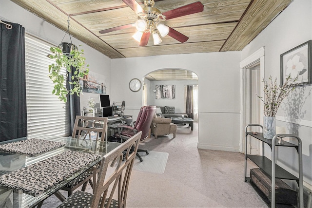 1107 11th St NW, Grand Rapids, MI 49504 - carpeted office space with arched walkways, wood ceiling, and ceiling fan