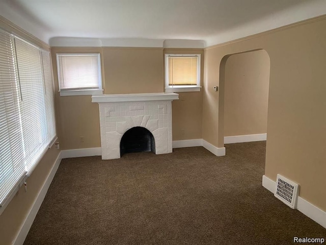 9966 Hartwell St, Detroit, MI 48227 - unfurnished living room with carpet floors, a fireplace, and baseboards