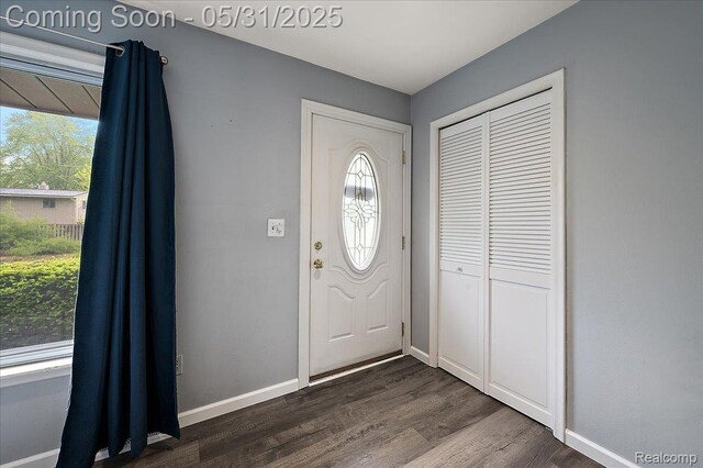 2920 Pinto Dr, Commerce Twp, MI 48382 - entryway featuring plenty of natural light, dark wood-type flooring, and baseboards