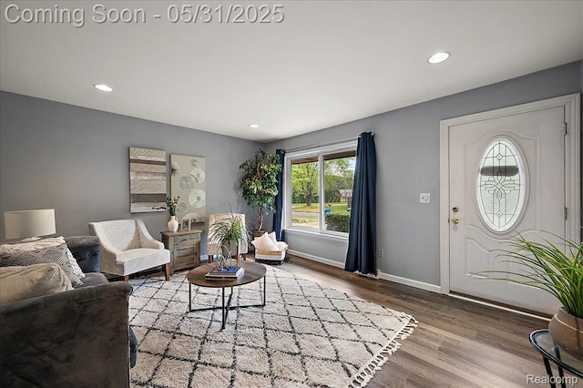 2920 Pinto Dr, Commerce Twp, MI 48382 - living area featuring wood finished floors, baseboards, and recessed lighting
