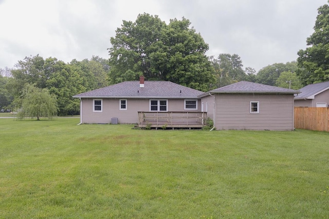 455 N Centre St, Schoolcraft, MI 49087 - rear view of property featuring a wooden deck, a chimney, and cooling unit