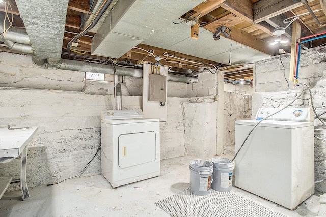 329 N Liberty St, Marshall, MI 49068 - unfinished below grade area with electric panel and washing machine and clothes dryer