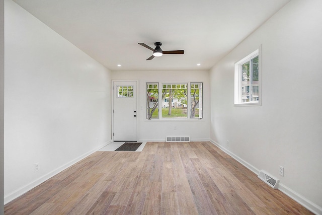 329 N Liberty St, Marshall, MI 49068 - entrance foyer featuring light wood finished floors, ceiling fan, baseboards, and recessed lighting