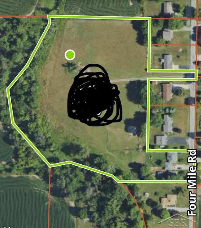2430 S 4 Mile Rd, Kawkawlin, MI 48631 - aerial overview of property's location featuring property boundaries highlighted