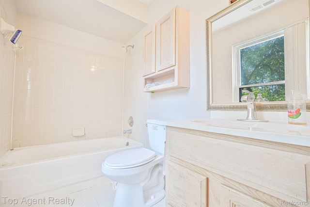 1676 Clemens Cir, Rochester Hills, MI 48307 - bathroom featuring toilet, vanity,  shower combination, and tile patterned floors