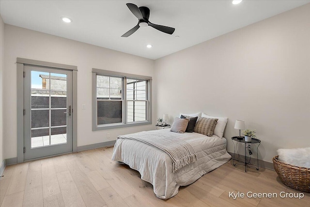 52 E 8th St Ste 210, Holland, MI 49423 - bedroom with access to outside, baseboards, light wood-style flooring, recessed lighting, and ceiling fan