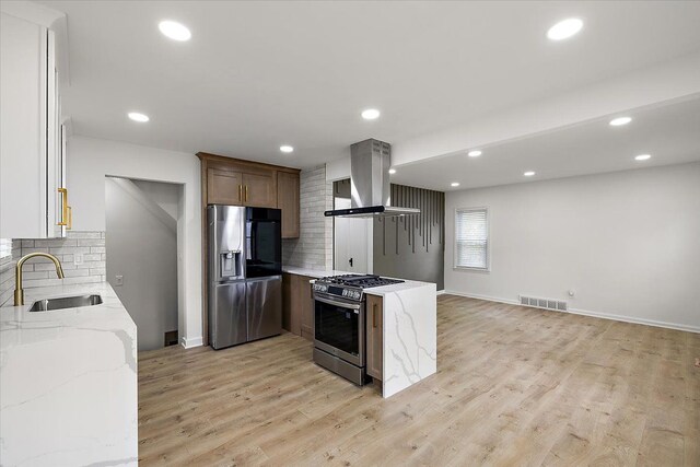 1437 Pearson St, Ferndale, MI 48220 - kitchen featuring appliances with stainless steel finishes, a sink, exhaust hood, a peninsula, and backsplash
