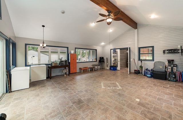 812 W Center, Alma, MI 48880 - living area featuring a ceiling fan and stone finish flooring