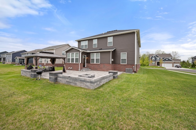 2610 Ironton Dr, Commerce Twp, MI 48382 - rear view of property with a gazebo, brick siding, a yard, central AC, and a patio