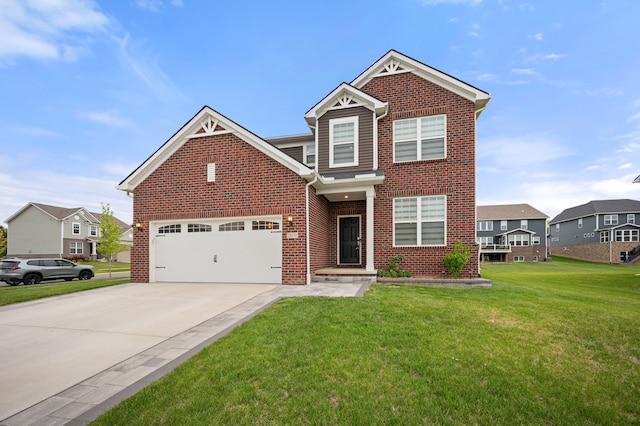 2610 Ironton Dr, Commerce Twp, MI 48382 - view of front of house featuring brick siding, driveway, a front lawn, and a residential view