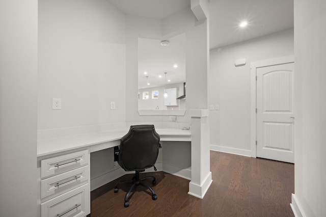 2610 Ironton Dr, Commerce Twp, MI 48382 - office area with dark wood-type flooring, built in study area, and recessed lighting