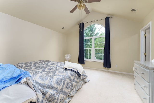 760 Olde English Cir, Howell, MI 48855 - bedroom featuring lofted ceiling, light colored carpet, baseboards, and a ceiling fan